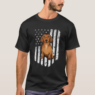 Black White American Flagga Brown Dachshund 4:e av T Shirt