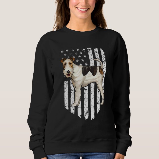 Black White American Flagga Wire Fox Terrier 4:e T Shirt (Framsida)