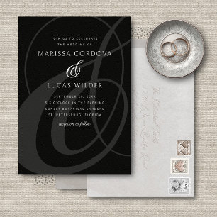 Black White Ampersand Script Calligraphy Bröllop Inbjudningar