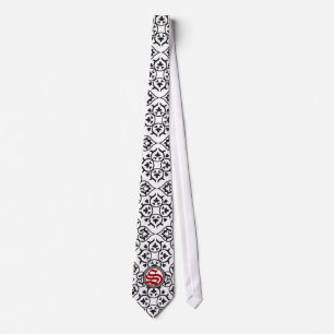 Black White and Red Heart Damask Tie Slips
