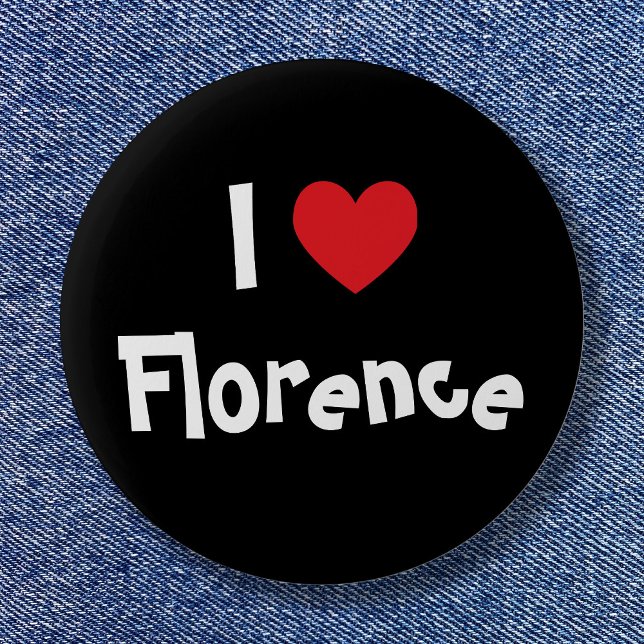 Black White and Red Heart I Kärlek Florence Knapp (I Love Florence Pinback Button)