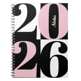 Black White and Rose Pink Bold Year Color Block Anteckningsbok