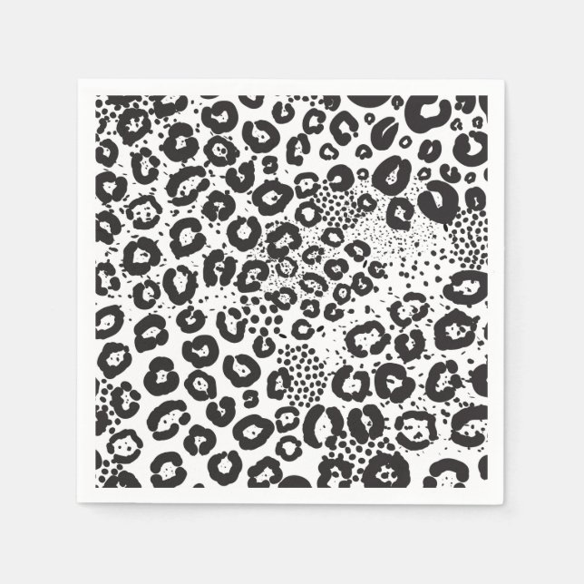 Black White Animal Print Snö Leopard Cheetah Pappersservett (Framsidan)