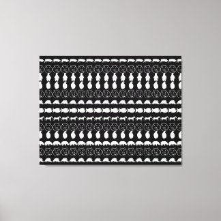 Black White Animals Modern Rand Mönster Canvastryck