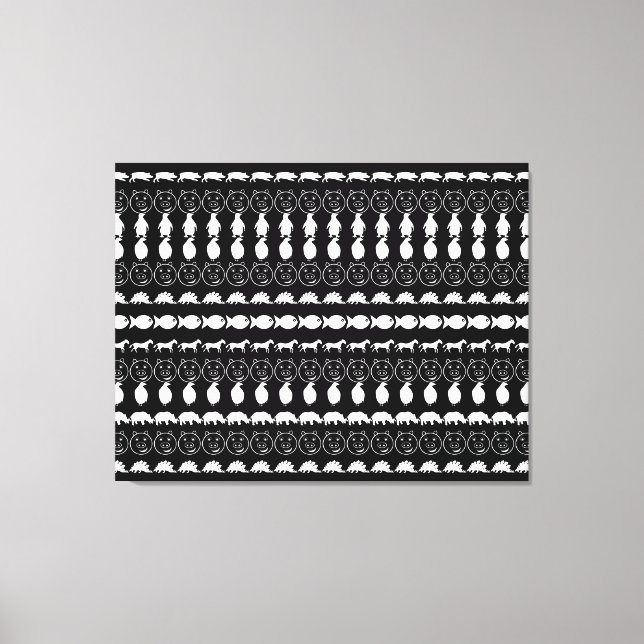 Black White Animals Modern Rand Mönster Canvastryck (Framsida)