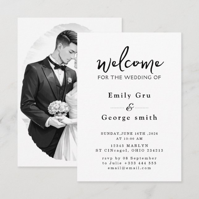 Black & White Anime Wedding Invitation Spara Datumet (Fram/baksida)