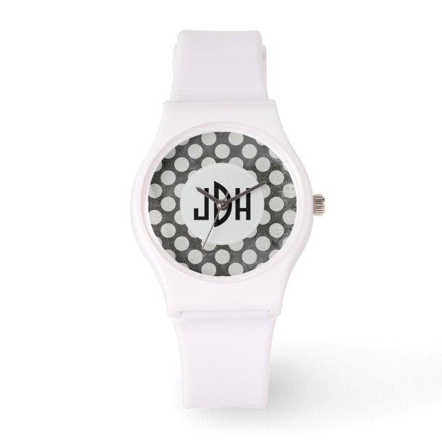 Black White Anpassningsbar Monogram Silicone Sport Armbandsur (Framsida)