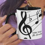 Black & White Anpassningsbar Text Music Teacher/St Mugg<br><div class="desc">Lägg till ett anpassningsbar och ett namn till detta moderna,  snyggt svarta och vita mugg med musik noter för att skapa en underbar gåva till ett musikinstrument eller en sånglärare eller student.</div>