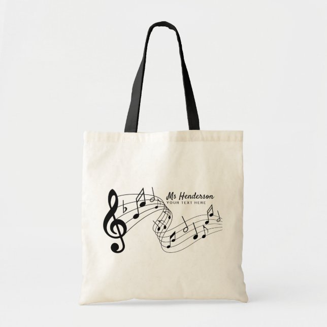 Black & White Anpassningsbar Text Music Teacher/St Tygkasse (Framsidan)