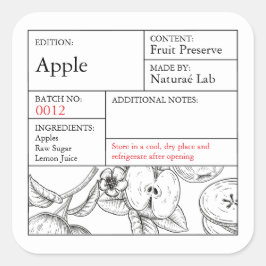 Black & White Apothecary Apple label Fyrkantigt Klistermärke