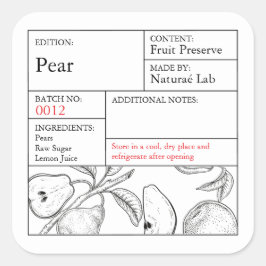 Black & White Apothecary Pear label Fyrkantigt Klistermärke