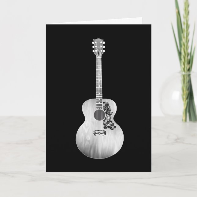 Black White Art Acoustic Guitar Musical Instrument Kort (Framsida)