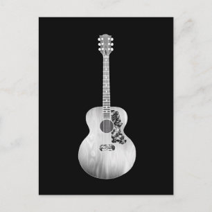 Black White Art Acoustic Guitar Musical Instrument Vykort