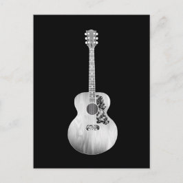 Black White Art Acoustic Guitar Musical Instrument Vykort