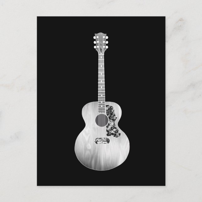 Black White Art Acoustic Guitar Musical Instrument Vykort (Framsida)