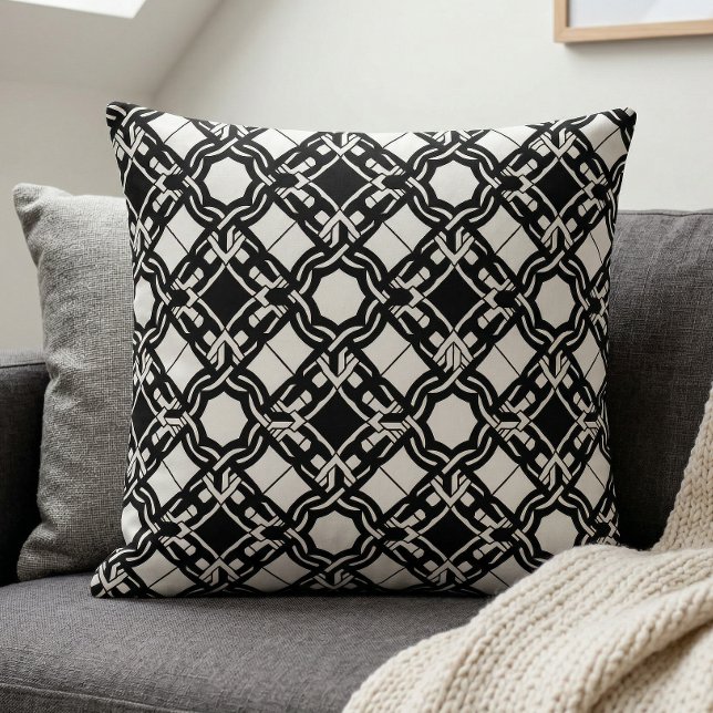 Black White Art Deco Interlaced Pattern Kudde (Skapare uppladdad)