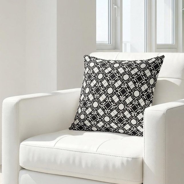 Black White Art Deco Interlaced Pattern Kudde (Skapare uppladdad)