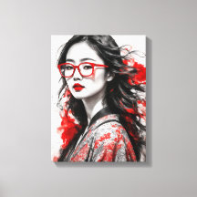 Black White Asian Woman Woman Teckning