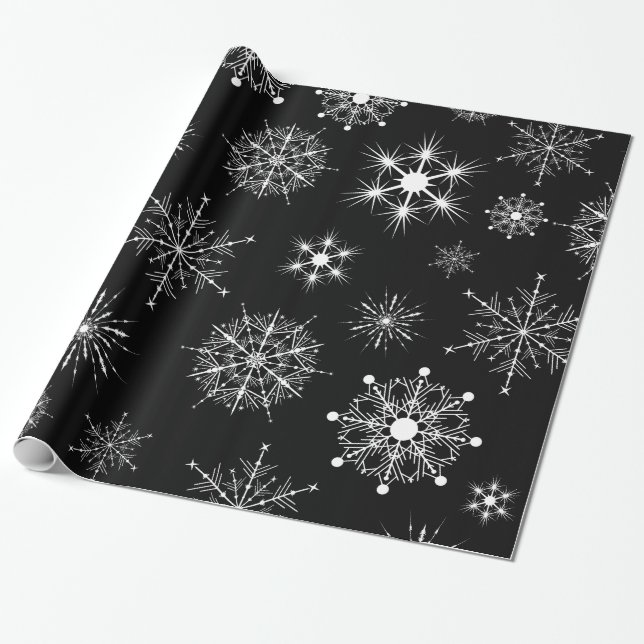 Black & White Assorterad jul Snöflingor Presentpapper (Utrullad)