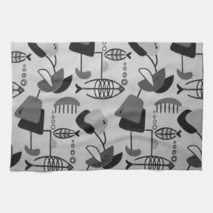 Black & White Atomic Mönster Kitchen Towel Kökshandduk