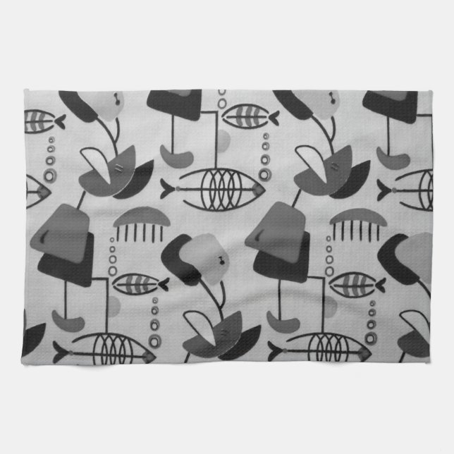 Black & White Atomic Mönster Kitchen Towel Kökshandduk (Horisontell)
