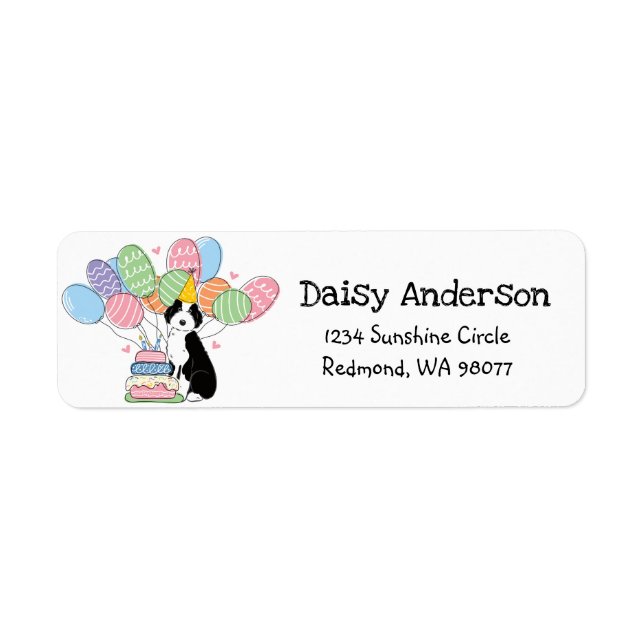 Black White Aussiedoodle Birthday Returadress Returadress Etikett (Framsidan)