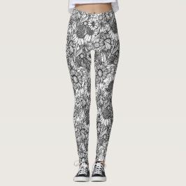 Black & White Australian WildblomGarden Leggings