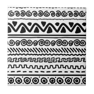 Black white Aztec Tribal mönster badplatta Kakelplatta