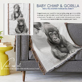 Black & White Baby Chimp & Gorilla Throw Blanket Filt