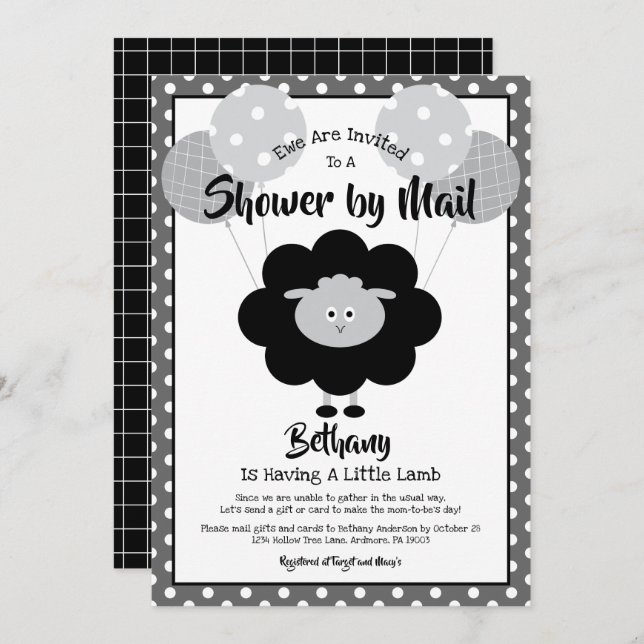 Black White Baby Shower by Mail Lamb Chic Modern Inbjudningar (Fram/baksida)