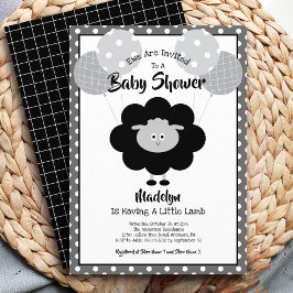 Black White Baby Shower Lamb Ballogs Cute Modern Inbjudningar