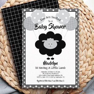 Black White Baby Shower Lamb Ballogs Cute Modern Inbjudningar