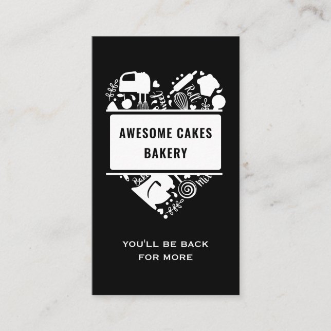 Black White Baker Cakes Cookies Pastry Chef Visitkort (Framsida)