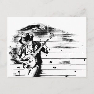 Black & White Banjo Man-postkort Vykort