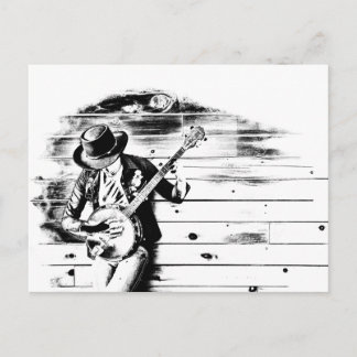 Black & White Banjo Man-postkort Vykort
