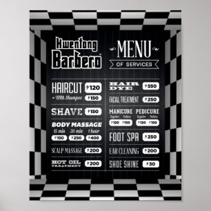 Black, White Barber Menu Poster