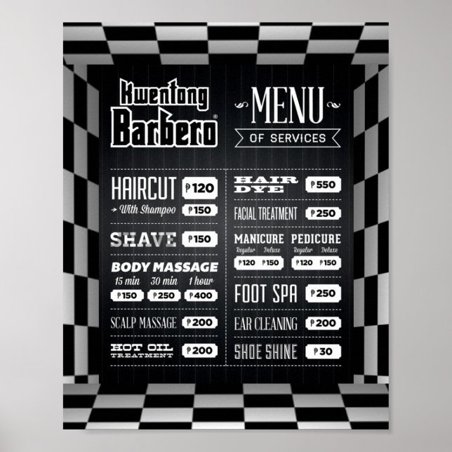 Black, White Barber Menu Poster (Framsidan)