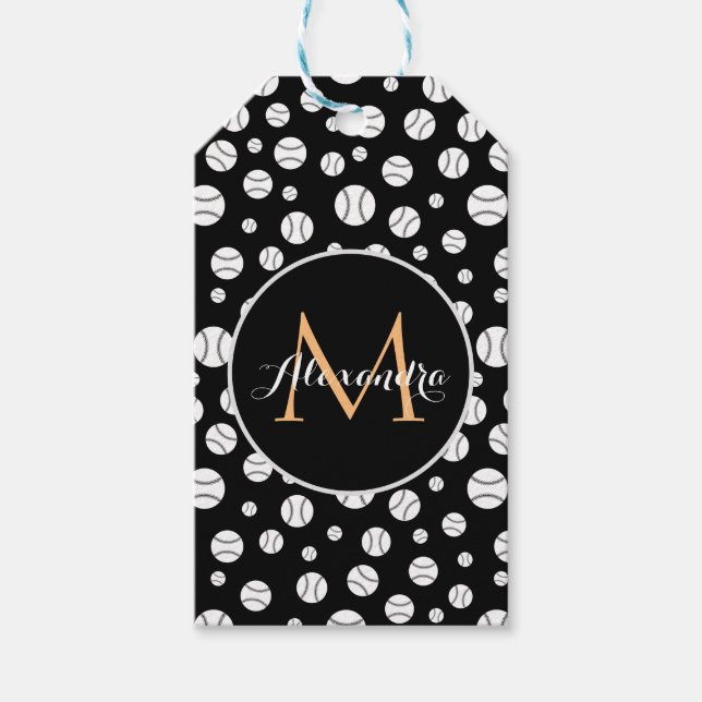 Black & White Baseball Monogram Personlig Namn Presentetikett (Framsidan)
