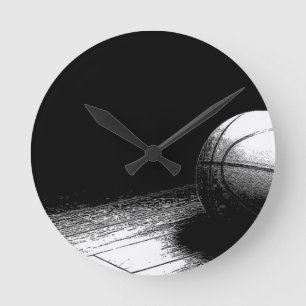Black White Basketball Art Rund Klocka