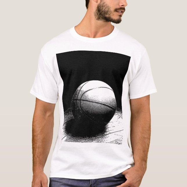 Black White Basketball Art Tee Shirt (Framsida)