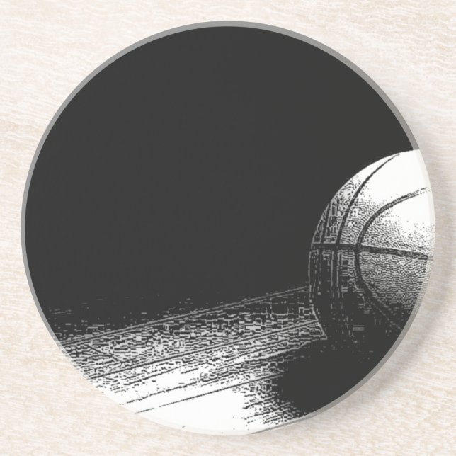 Black White Basketball Art Underlägg Sandsten (Framsidan)