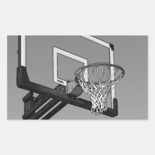 Black & White Basketball Ring Rektangulärt Klistermärke