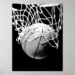 Black White Basketball Skriv ut Poster