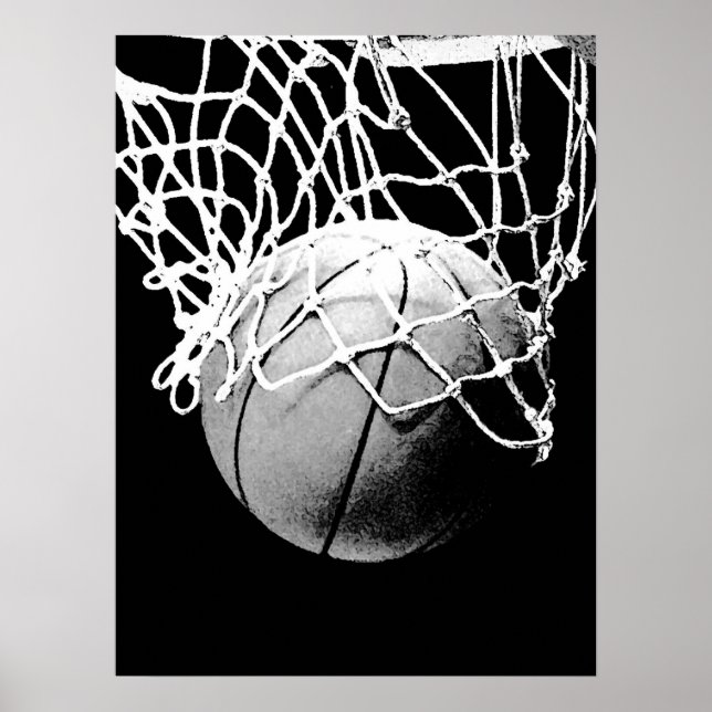 Black White Basketball Skriv ut Poster (Framsidan)