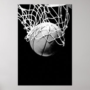 Black White Basketball Skriv ut Poster