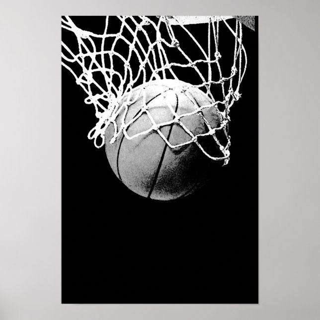 Black White Basketball Skriv ut Poster (Framsidan)