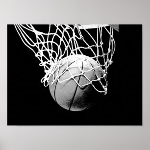 Black White Basketball Skriv ut Poster
