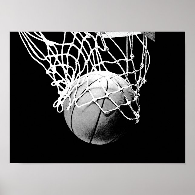 Black White Basketball Skriv ut Poster (Framsidan)