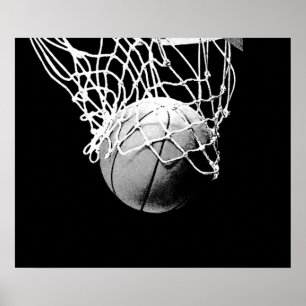 Black White Basketball Skriv ut Poster