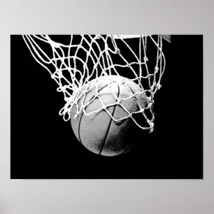 Black White Basketball Skriv ut Poster